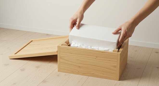 Hands opening a cardboard moving box.