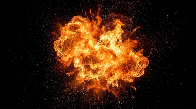 Explosive Fire Burst on Black Background