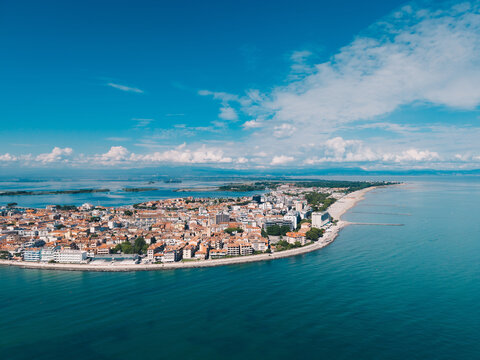 Grado Lagoon and Adriatic Coast in Italy, Vintage Style Panorama.