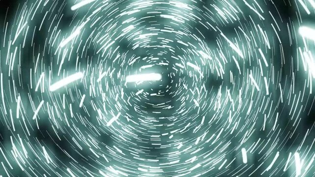 Abstract spacetime motion background of glowing white particles spinning in circular vortex patterns, spiral light tunnel, dynamic technology spiral light tunnel dynamic technology, 4K animation
