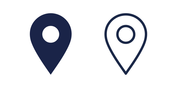 Dark blue location marker icons with solid and outline style for map navigation system.