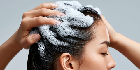 Naklejka premium Hair washing routine for healthy vibrant locks