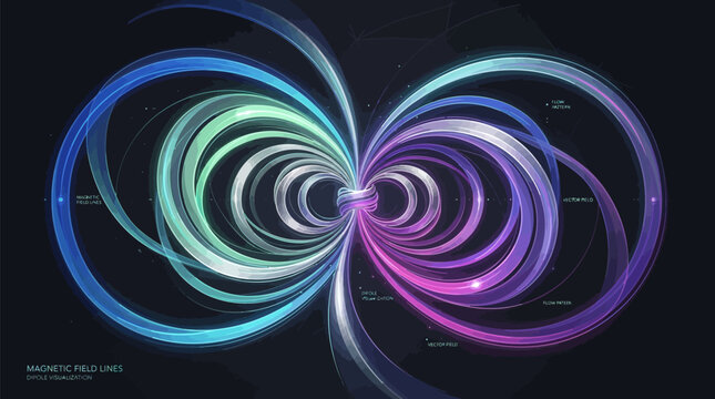 Magnetic field lines dipole visualization with colorful swirling patterns