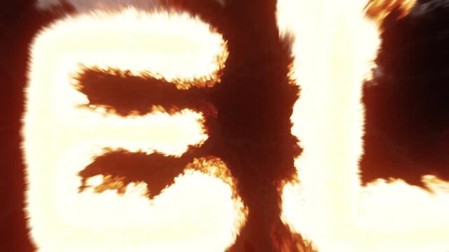 Burning Hell Text Flies to the Camera on a Black Background, 3d Animation. 4K