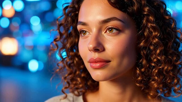 Woman with glowing circuit face design