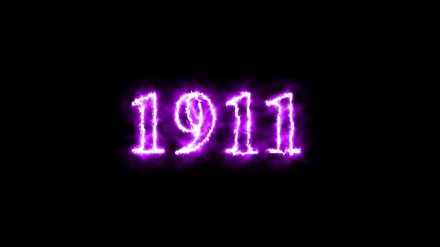Animated glowing number 1911 with realistic fire and flame effects on a dark background. Perfect for countdowns, year transitions, presentations, and motion graphics projects.