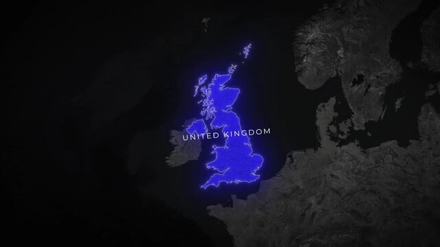 United Kingdom Highlighted on European Political Map &ndash; UK Geographic Location Animation