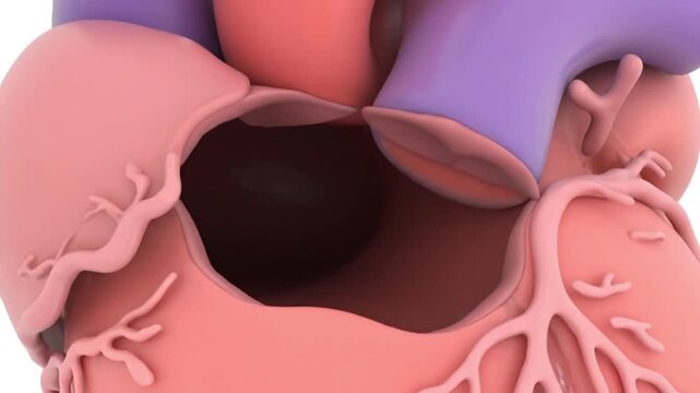 Close-up 3D Animation of Human Heart Mitral Valve Opening and Closing.
