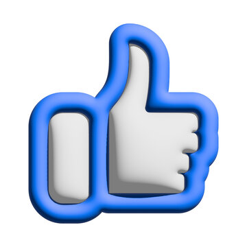 3D rendered blue thumbs up like icon isolated on white background