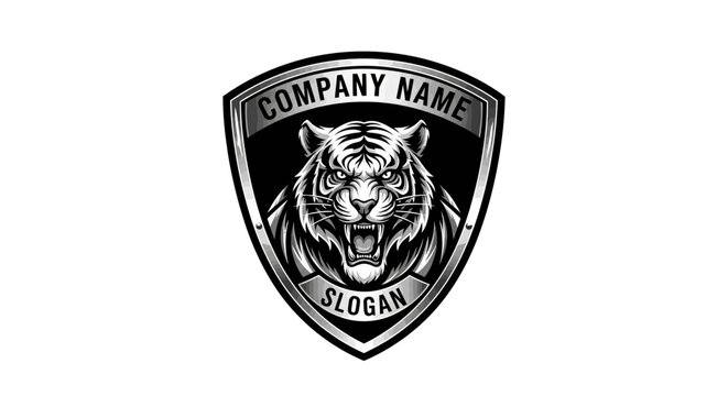 Aggressive Tiger Head Logo in Shield