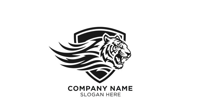 Tiger Head Logo With Shield And Flame Effect