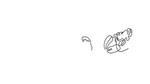 Animated self drawing of continuous line draw of Seafood Line Art Crab, Shrimp, and Lobster Illustration.   Full length one line animation. 4K  