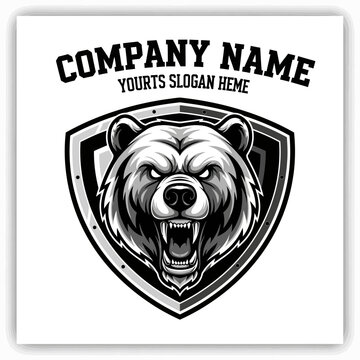 Fierce Bear Head Emblem with Company Name and Slogan