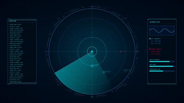 Futuristic radar scanner map interface tech network military