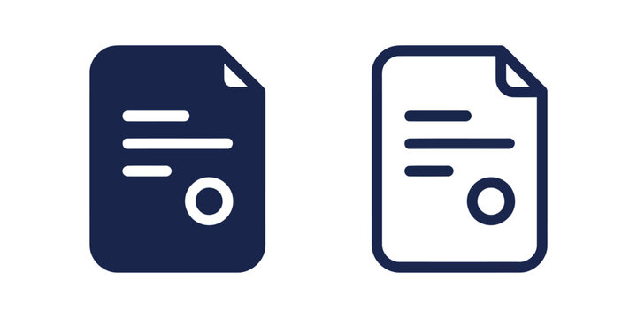 Certificate icon set with solid and outline paper document representing legal agreement.