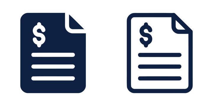 Financial invoice and billing statement icon set with dollar sign and horizontal text lines.