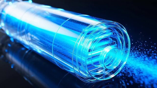 Blue glowing cylindrical electronic component