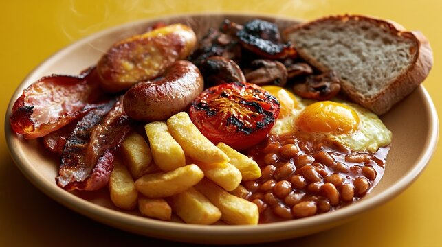 Assiette  d'un petit-d&eacute;jeuner anglais complet aux &Aring;&ldquo;ufs et bacon