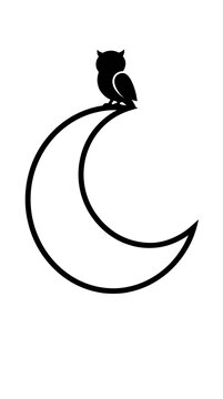 Owl Sitting on Crescent Moon Silhouette.