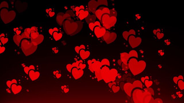 Heart Icon flying overlay isolated on black background loop.