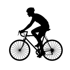 Fototapeta premium Black silhouette of an active cyclist riding road bicycle in racing stance vector illustration