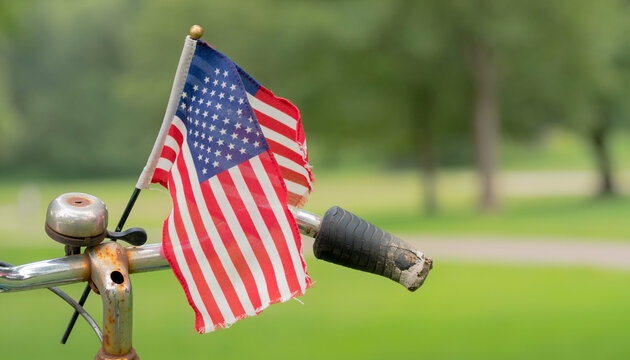 Flag on Vintage Bicycle Handlebar with Copy Space
