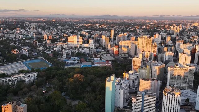 Downtown Curitiba, Paran&aacute;. Aerial view at sunset.
