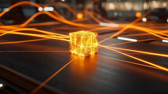 Glowing cube with light lines