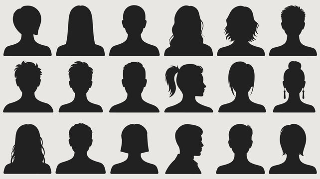 Collection of Diverse User Profile Silhouettes: A graphic representation of various male and female avatars, showcasing different hairstyles and facial profiles.