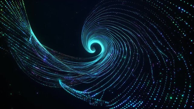 Abstract animation stirs blue energy vortex funnels. Cyber abstract animation paths green digital particle dust. Creative abstract animation loops velocity network wave files.