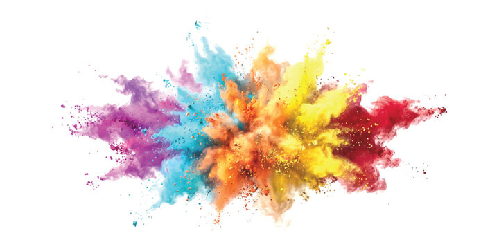 Colorful powder explosion with vibrant paint dust clouds in motion
