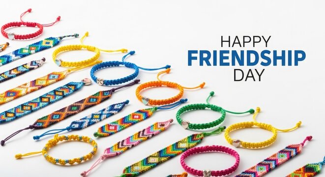Colorful handwoven macrame friendship bracelets with heart charms on white background