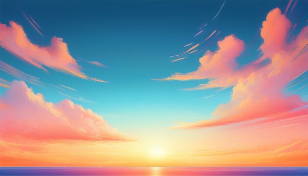 Sky Blue With Cloud Background Vector Horizon Beach Sunset With Yellow Pink Orange Red In Spring Panorama Beautiful Nature Morning Sunrise Sky In Summer Banner Romantic Sky Landscape Background