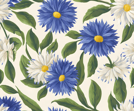 Blue Daisy Botanical Pattern