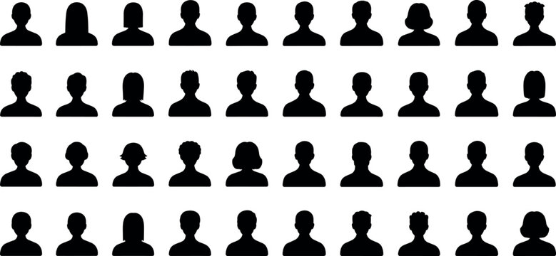 Collection of diverse people profile avatars and user default placeholders isolated on white background