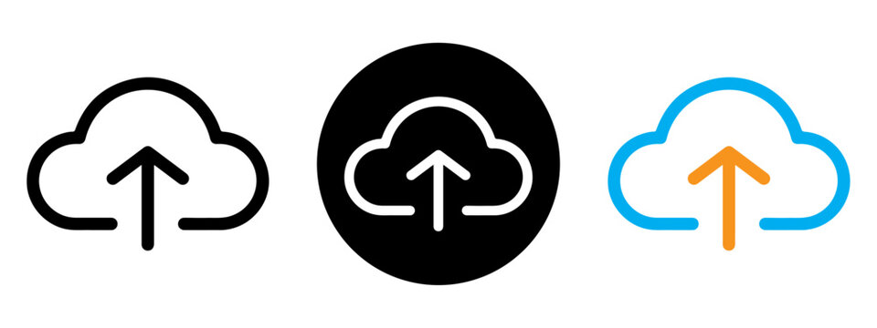 Cloud Upload Icons Set in Line Art Silhouette. Upload icon, logo vector illustration. PNG. Editable stroke.