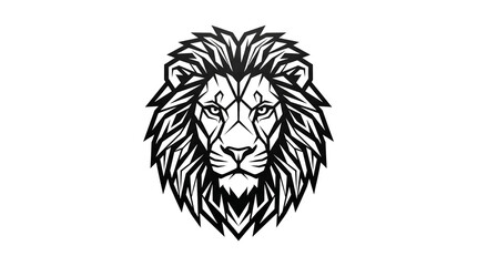 Obraz premium Stylized lion head logo with geometric mane, black and white feline mascot illustration, minimalist tribal lion face art on white background