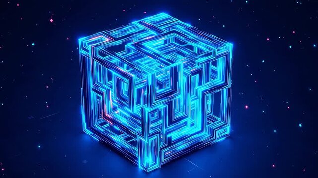 Abstract glowing cube in space