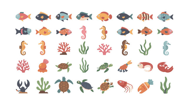 Colorful Underwater Fish and Marine Life Collection.