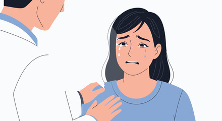 Fototapeta premium Doctor comforting distressed woman, emotional support, medical consultation illustration