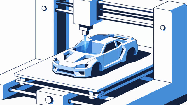 Blue sports car on 3D printer.