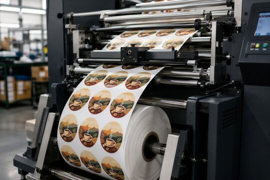 Industrial roll label printing press processing adhesive stickers