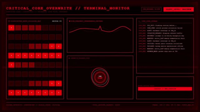 Critical System Core Dump Error Alert Animation Red Screen.