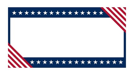 Obraz premium Rectangular frame border featuring a dark blue band with white stars and american flag striped corners on a clean white background, for text placement