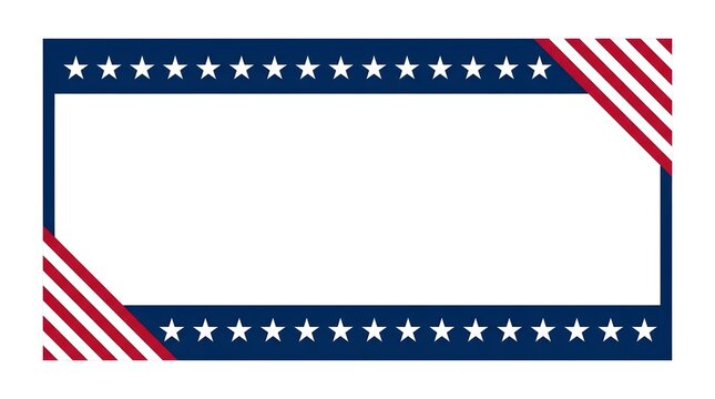 Rectangular frame border featuring a dark blue band with white stars and american flag striped corners on a clean white background, for text placement