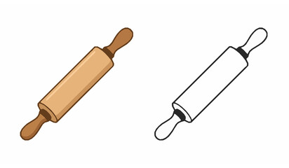 Simple Rolling Pin Colored and Outline Vector Illustration Set