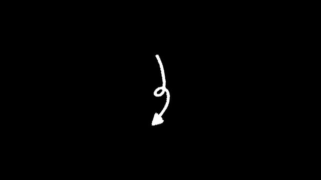 Arrow, a white arrow symbol with a loop and pointed end on a black background