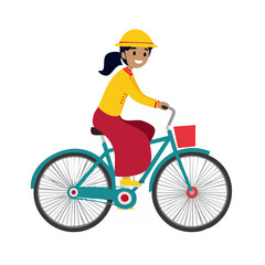Naklejka premium Woman riding a bicycle in flat illustration style