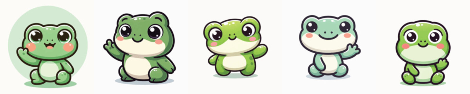 Vector of a cute cartoon frog character waving hello
