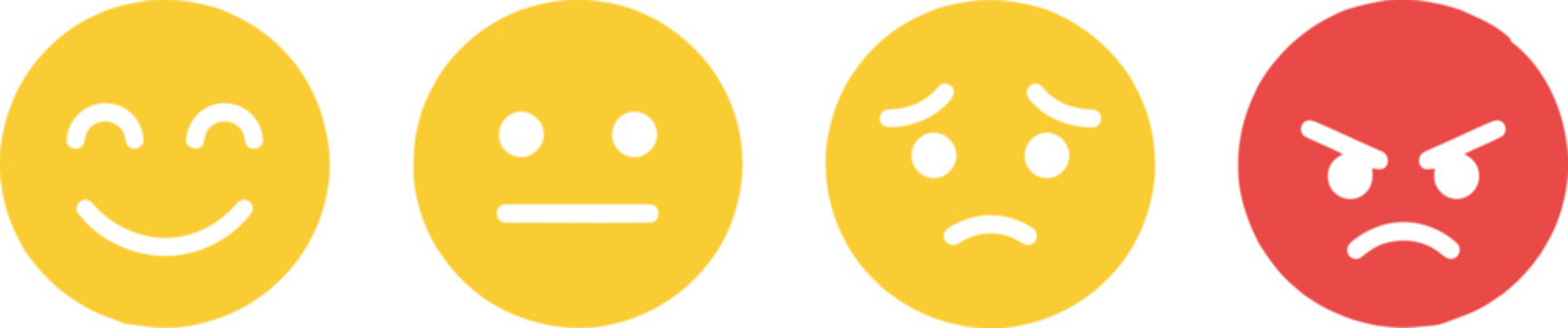 Customer satisfaction emoji set, flat feedback icons for rating scale, happy and angry face emoticons for user experience survey vector